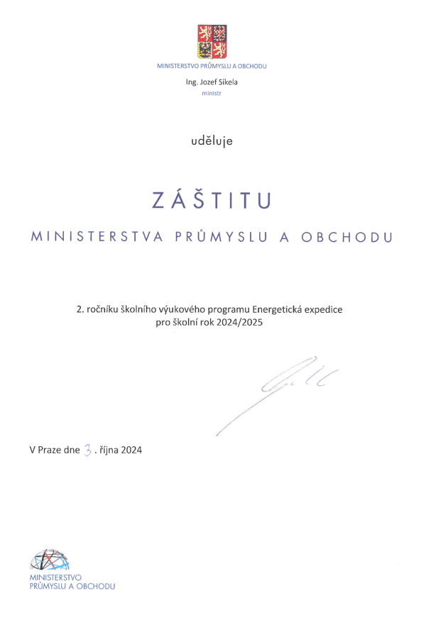 Certifikat záštity MPO