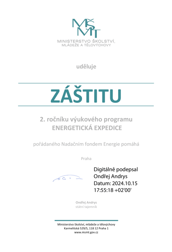 Certifikat záštity MŠMT